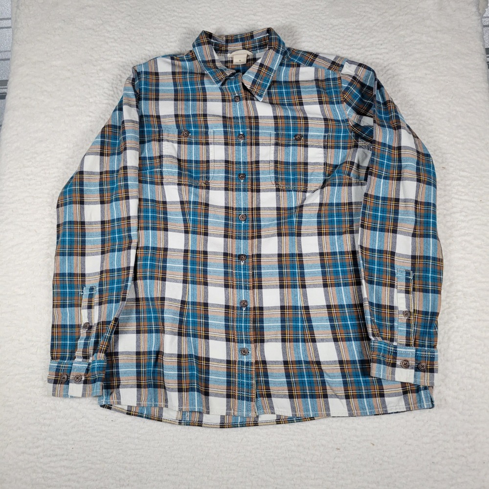 Duluth Flannel Shirt Mens Size M Blue Plaid Button Down Cotton